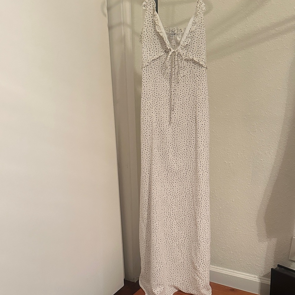 Backless Maxi White Polka Dot Dress